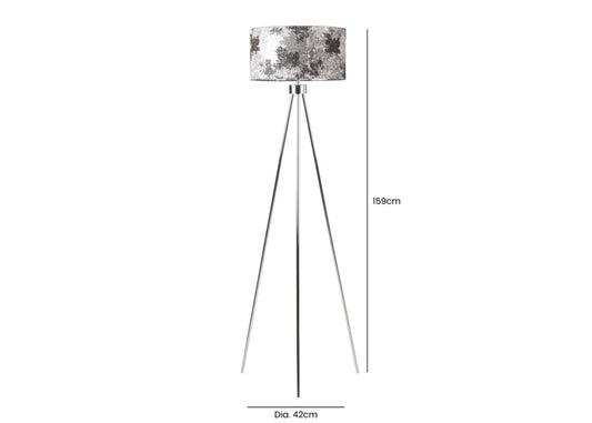 159cm Chrome Tripod Floor Lamp with Black Shade by CIMC Dimensions