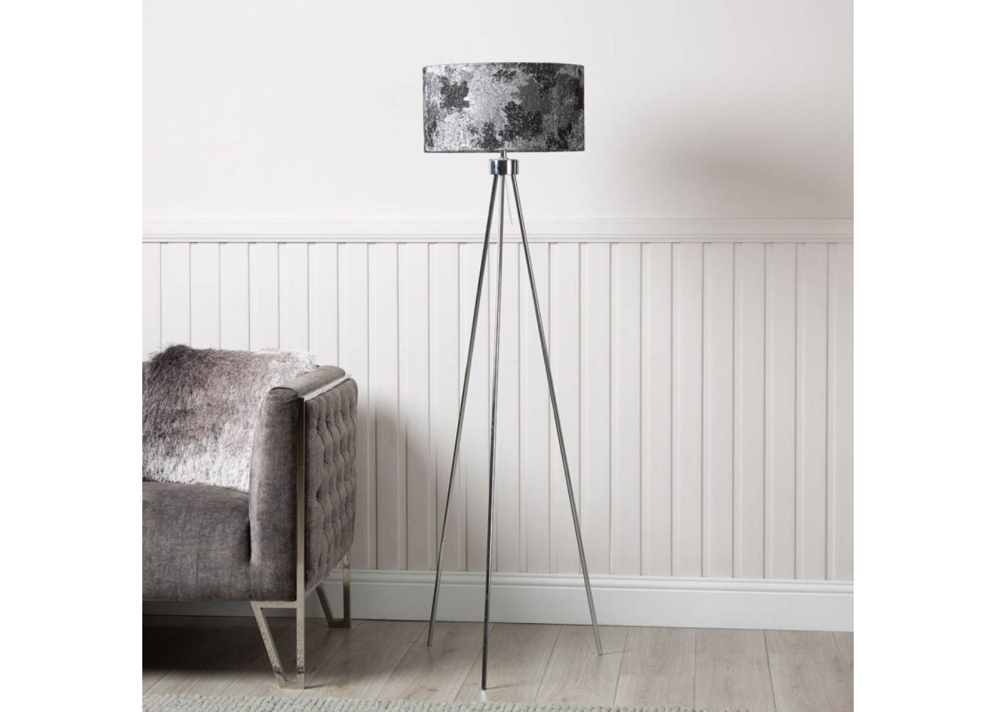 159cm Chrome Tripod Floor Lamp with Black Shade by CIMC Room