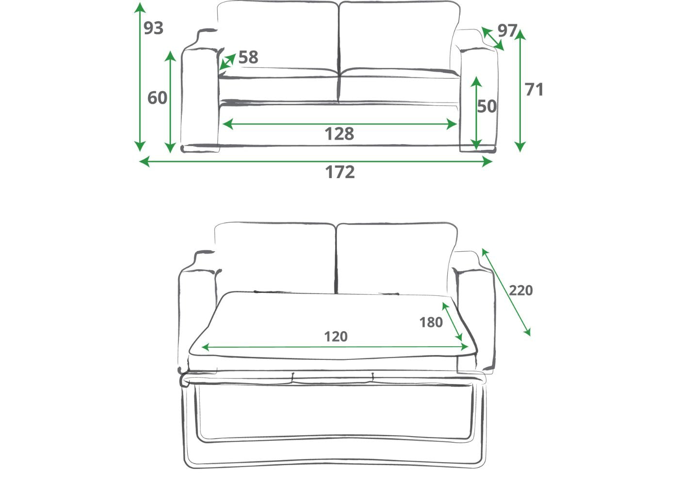 Clyde 2-Seater Sofabed Range by Sweet Dreams Dimensions