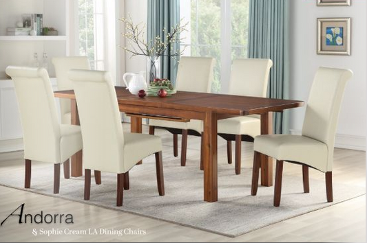 Andorra Acacia 1.2m Extending Dining Table + 4 Cream Sophie Chairs by Annaghmore