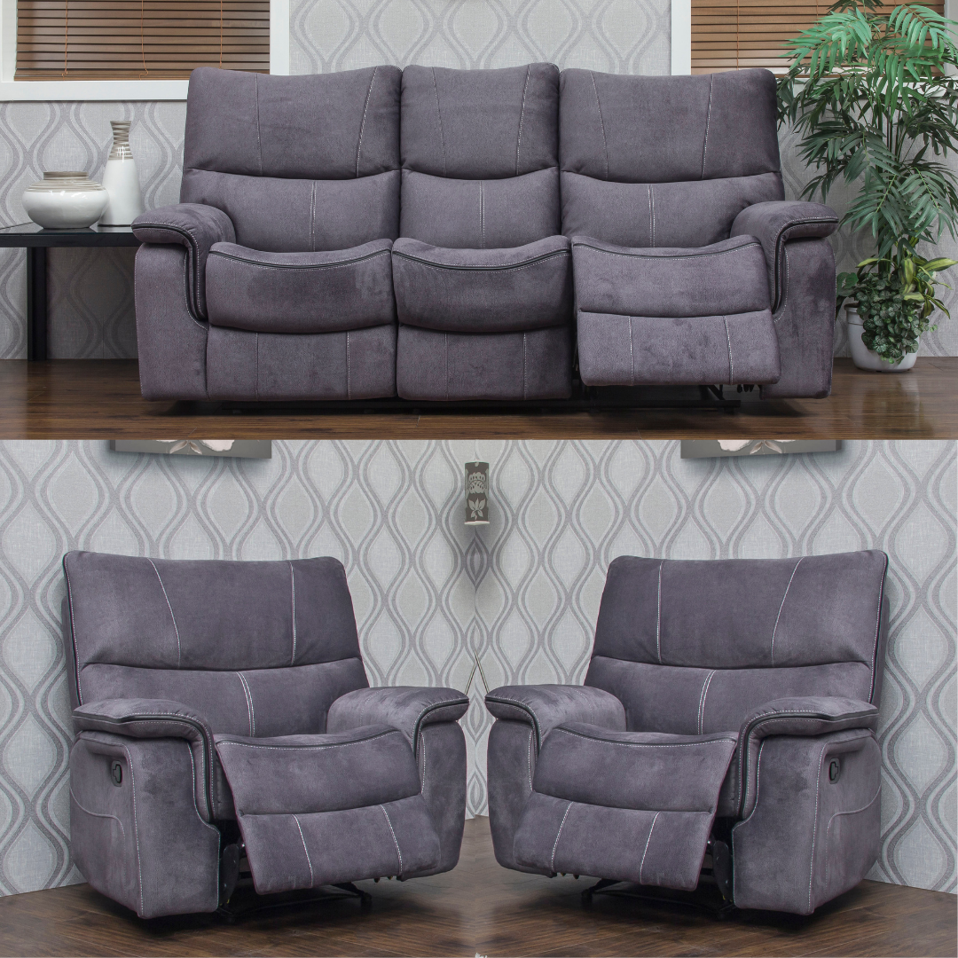 Emilio Dark Grey Reclining Sofa Range by Sofahouse 3+1+1