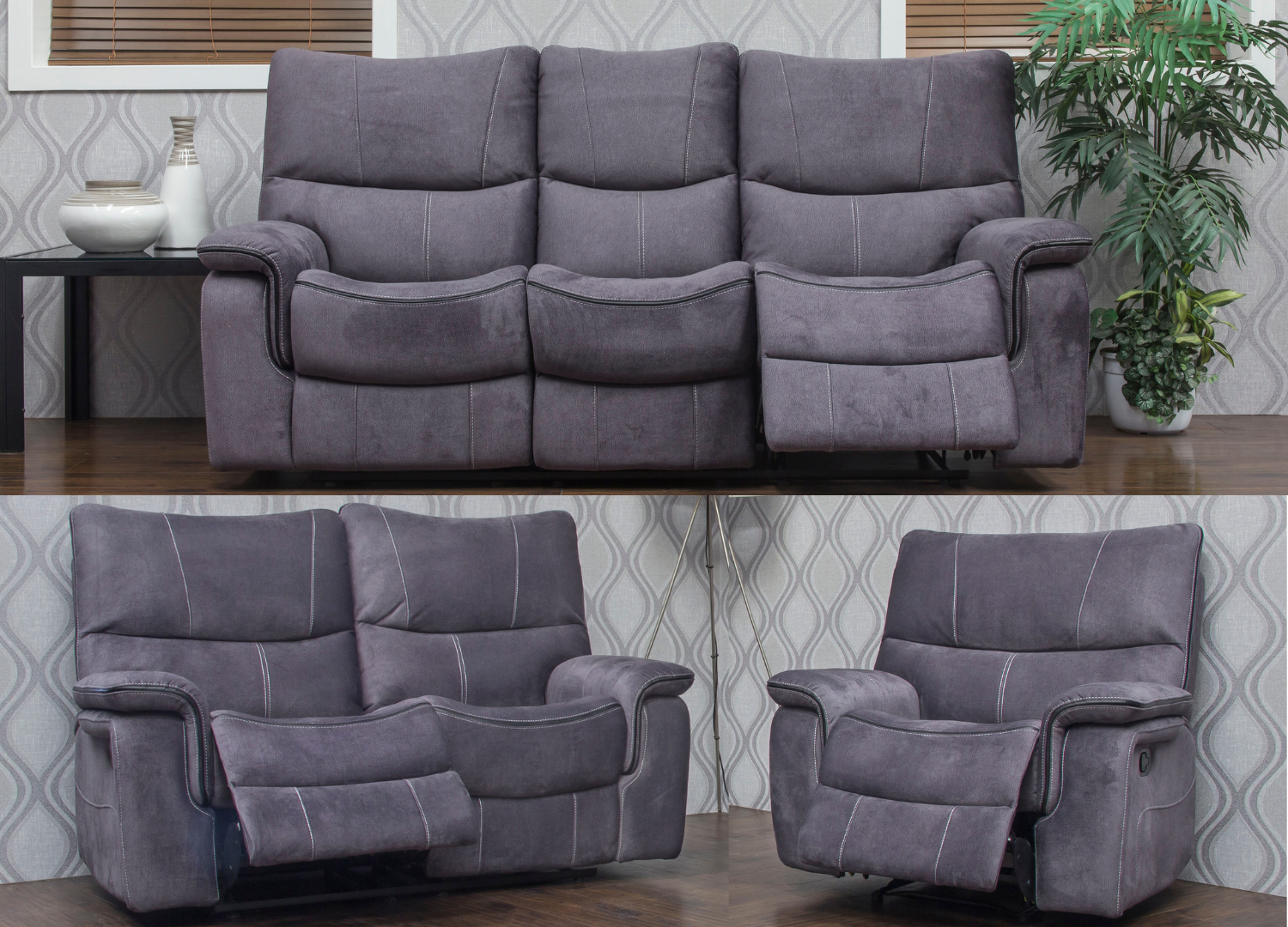 Emilio Dark Grey Reclining Sofa Range by Sofahouse 3+2+1 Room Image