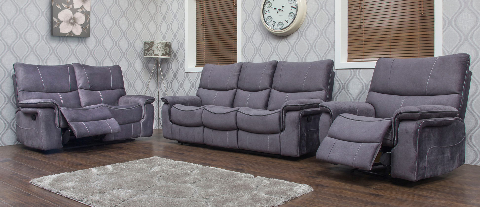 Emilio Dark Grey Reclining Sofa Range by Sofahouse 3+2+1