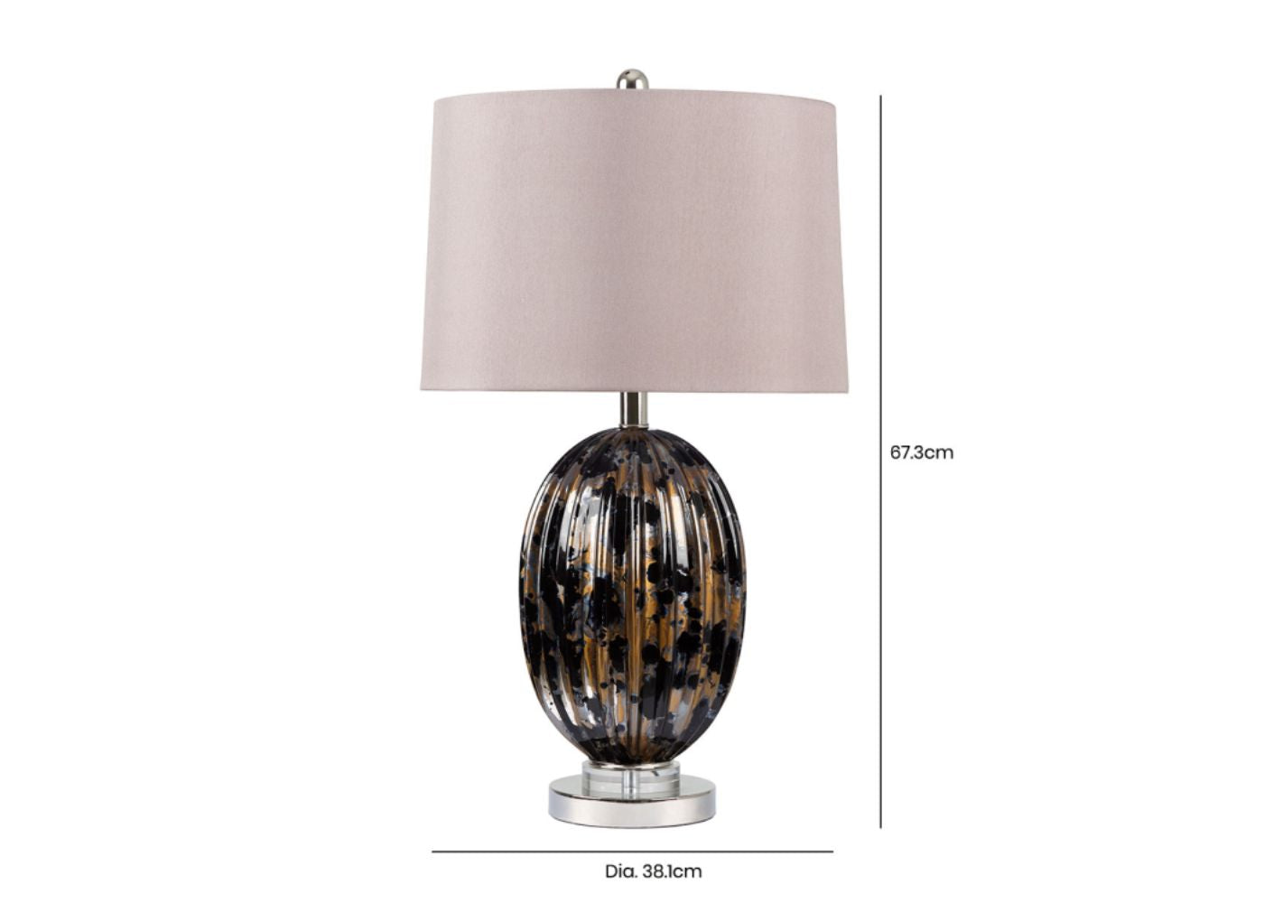 67.3cm Ribbed Black and Gold Table Lamp with Gold Shade by CIMC Dimensions