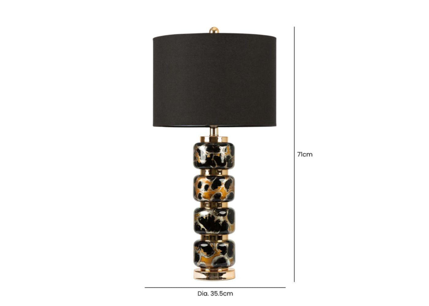 71cm Black and Gold Table Lamp with Black Shade by CIMC Dimensions