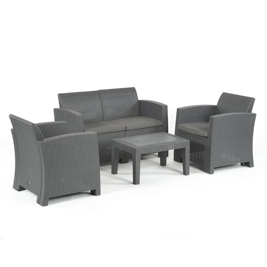 Grey rattan outdoor furniture set with sofa