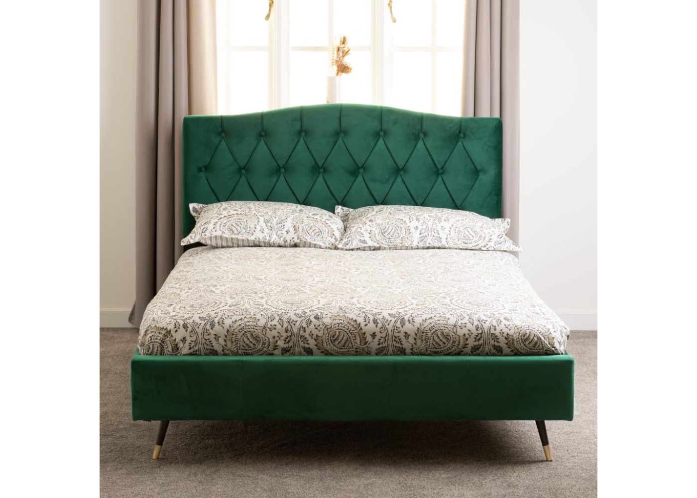 Freya 4ft 6 (Standard Double) Bedframe in Green by Wholesale Beds & Furniture Room Image Front