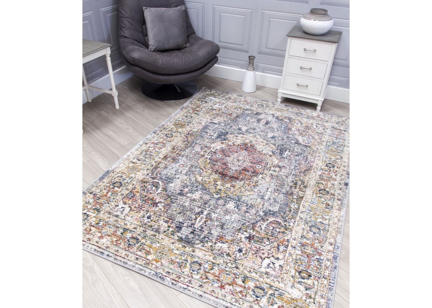 Boho Grey Medallion Rug Range by Home Trends Room Image