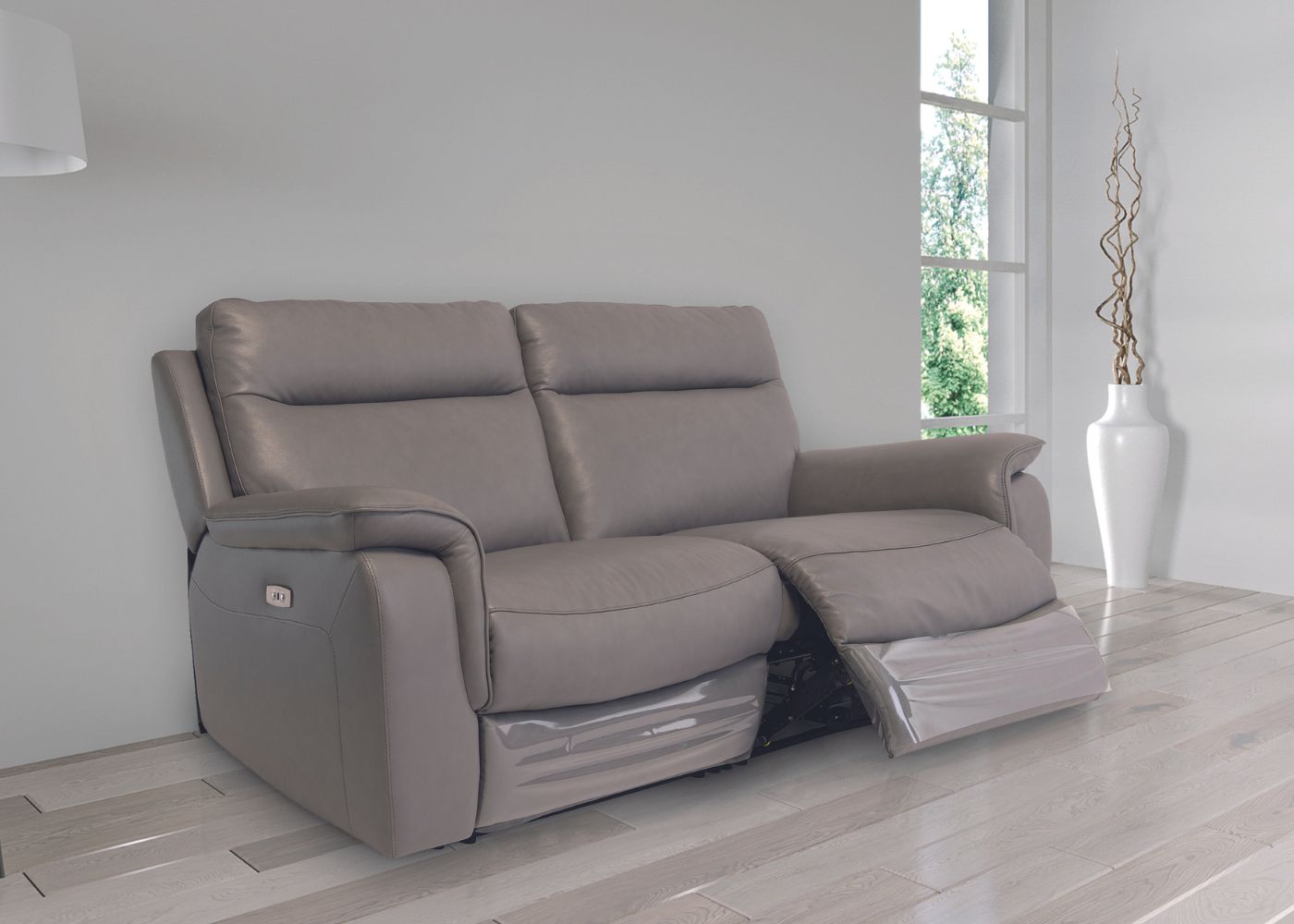 Modern grey leather electric reclining sofa