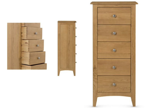 Kilkenny Oak 5 Drawer Narrow Chest by Annaghmore