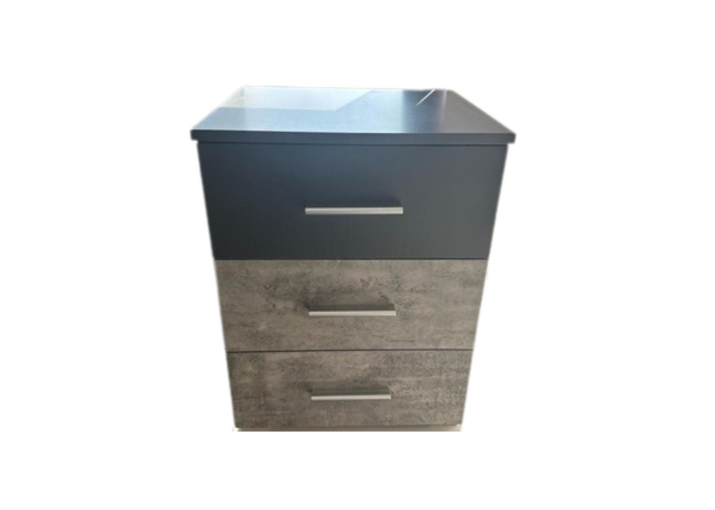 Korbach Stone & Metallic Grey - 3-Drawer Bedside Table