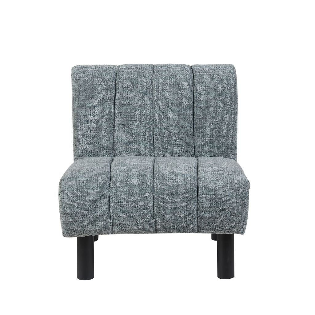 low profile accent chair with vertical channel stitching in shade grey.
