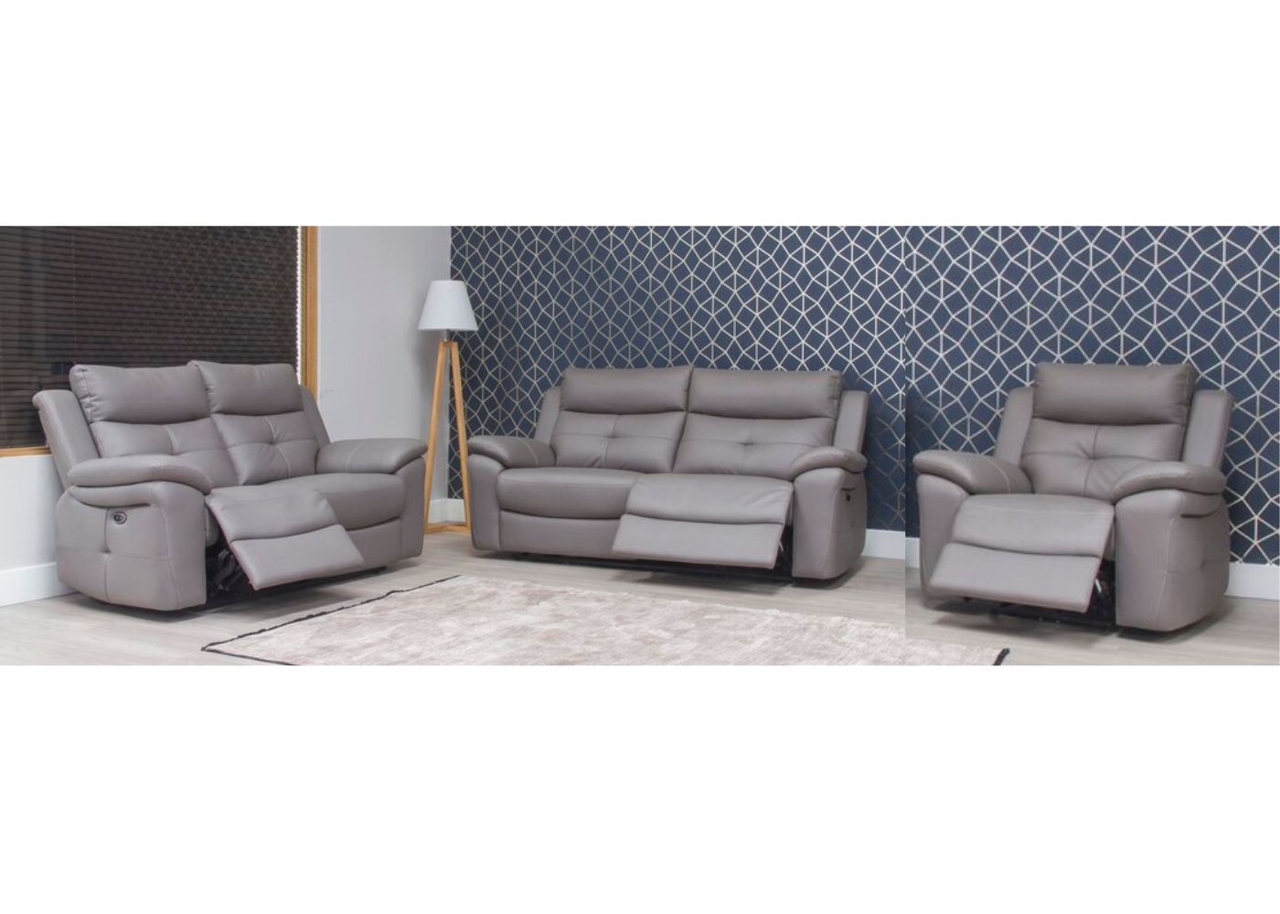 Lugano Electric Reclining Sofa Range in Storm Grey by SofaHouse 3+2+1