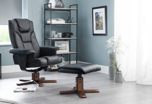 Malmo Black Swivel Recliner & Stool by Julian Bowen