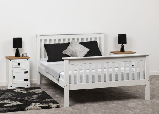 White wooden bed frame