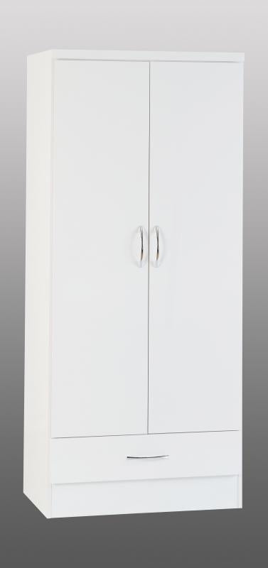 Nevada White Gloss 2-Door 1-Drawer Wardrobe by Wholesale Beds & Furniture