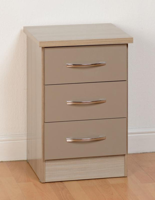 Nevada Oyster Gloss and Light Oak Effect 3-Drawer Bedside by Wholesale Beds & Furniture