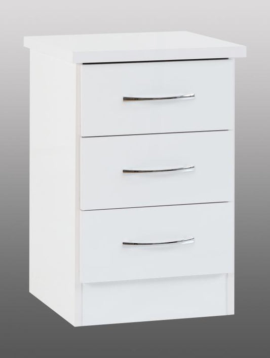 Wholesale Nevada White Gloss 3-Drawer Bedside - High-Quality Bedroom Furniture