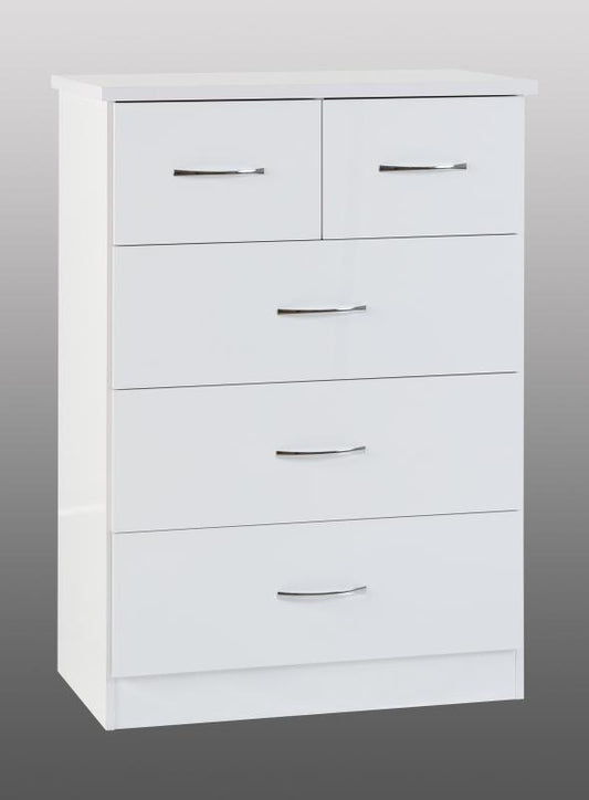 Wholesale Nevada White Gloss 2-Over-3-Drawer Chest in White Colour