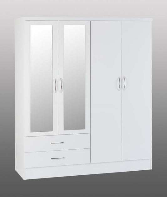 Nevada White Gloss 4-Door 2-Drawer Mirrored Wardrobe by Wholesale Beds & Furniture
