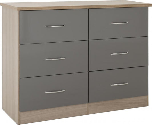 Nevada Grey Gloss and Light Oak Effect 6-Drawer Chest by Wholesale Beds & Furniture