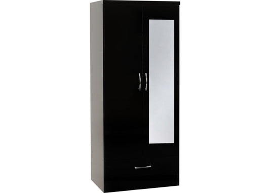 Nevada Black Gloss 2-Door Mirrored Wardrobe by Wholesale Beds Angle