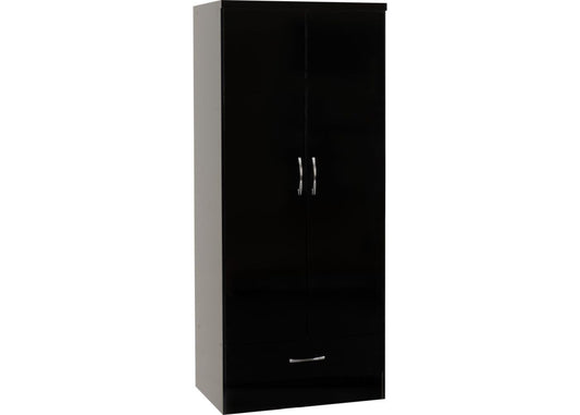 Nevada Black Gloss 2-Door Wardrobe by Wholesale Beds Angle