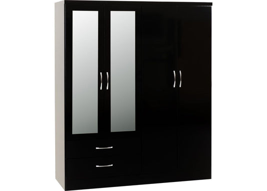 Nevada Black Gloss 4-Door Mirrored Wardrobe by Wholesale Beds Angle