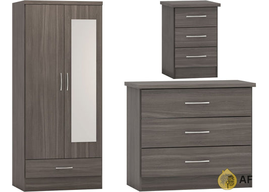 Nevada Black Wood Grain 3 Piece Bedroom Furniture Set inc. 3-Drawer Chest by Wholesale Beds & Furniture