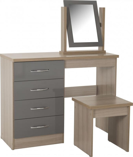 Wholesale Nevada Grey Gloss and Light Oak Effect 4-Drawer Dressing Table Set