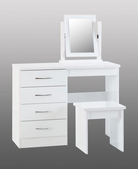 Wholesale Nevada White Gloss 4-Drawer Dressing Table Set in White Colour