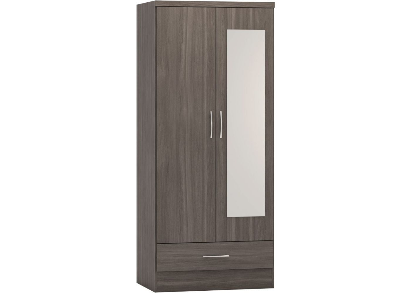 Nevada Black Wood Grain 2-Door Mirrored Wardrobe by Wholesale Beds & Furniture