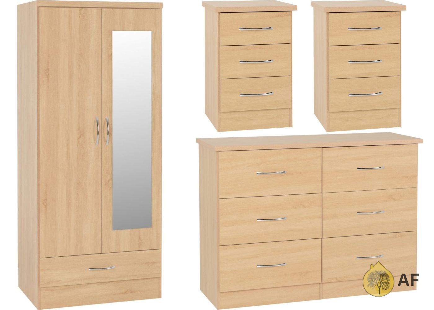 Nevada Sonoma Oak 4 Piece Bedroom Furniture Set inc. 6-Drawer Chest by Wholesale Beds & Furniture