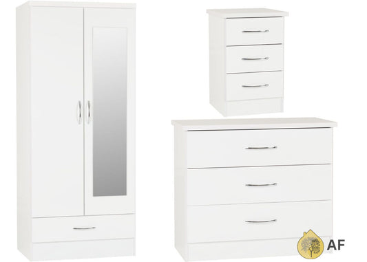 Nevada White Gloss 3 Piece Bedroom Furniture Set inc. 3-Drawer Chest by Wholesale Beds & Furniture