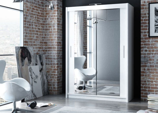 White wardrobe with sliding mirrored doors