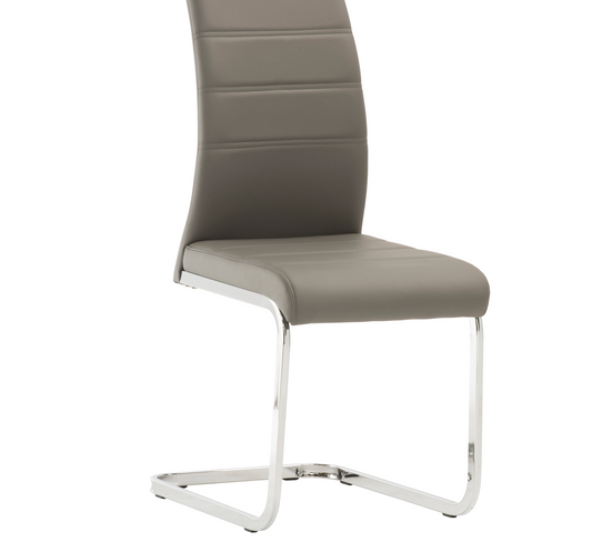 Grey PU dining chair with chrome legs