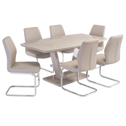 Venosa 1.6m Latte Marble Dining Range with Stone Carpino Chairs