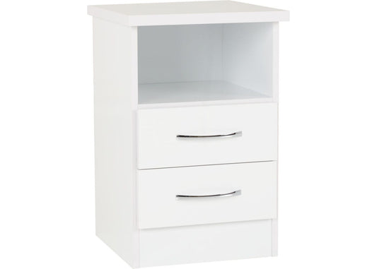 Nevada White Gloss 2-Drawer Bedside by Wholesale Beds & Furniture