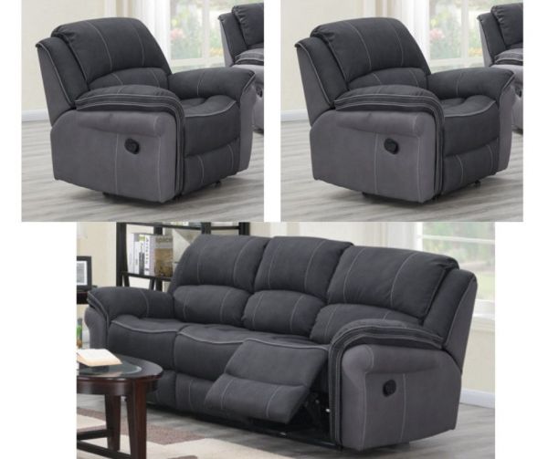 Kingston Charcoal Fusion Reclining 3-Seater + 1-Seater + 1-Seater Sofa Set by Annaghmore